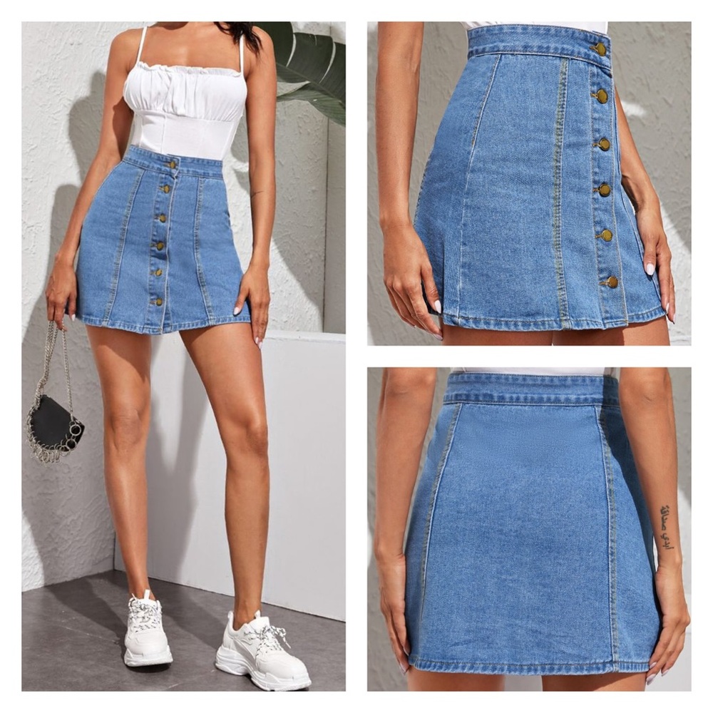 SHEIN Button Down A-line Jean Denim Mini Skirt S